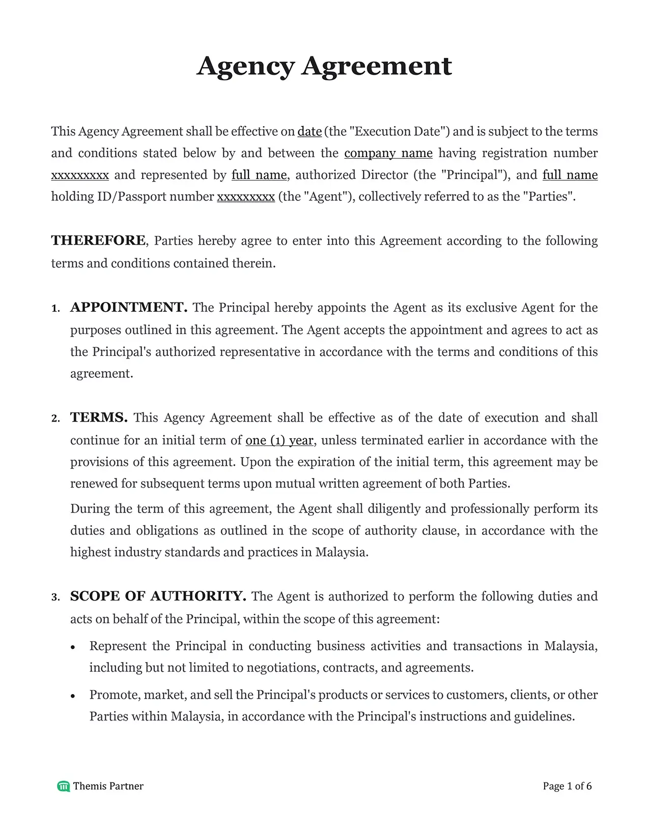 Agency agreement Malaysia 1