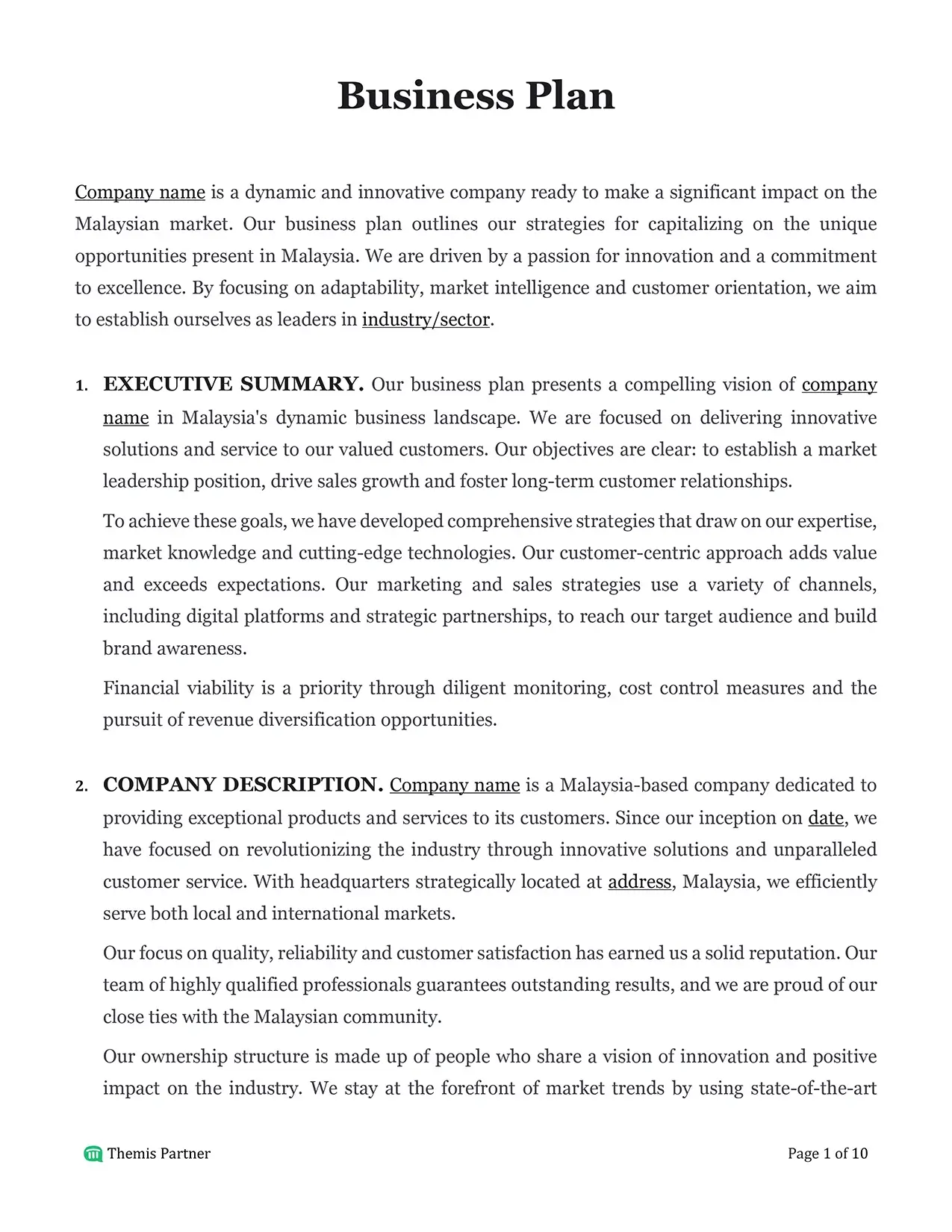 Business plan Malaysia 1