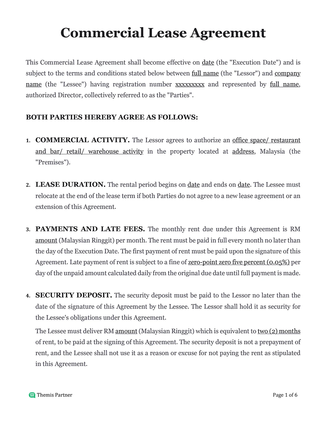 Commercial lease agreement Malaysia 1