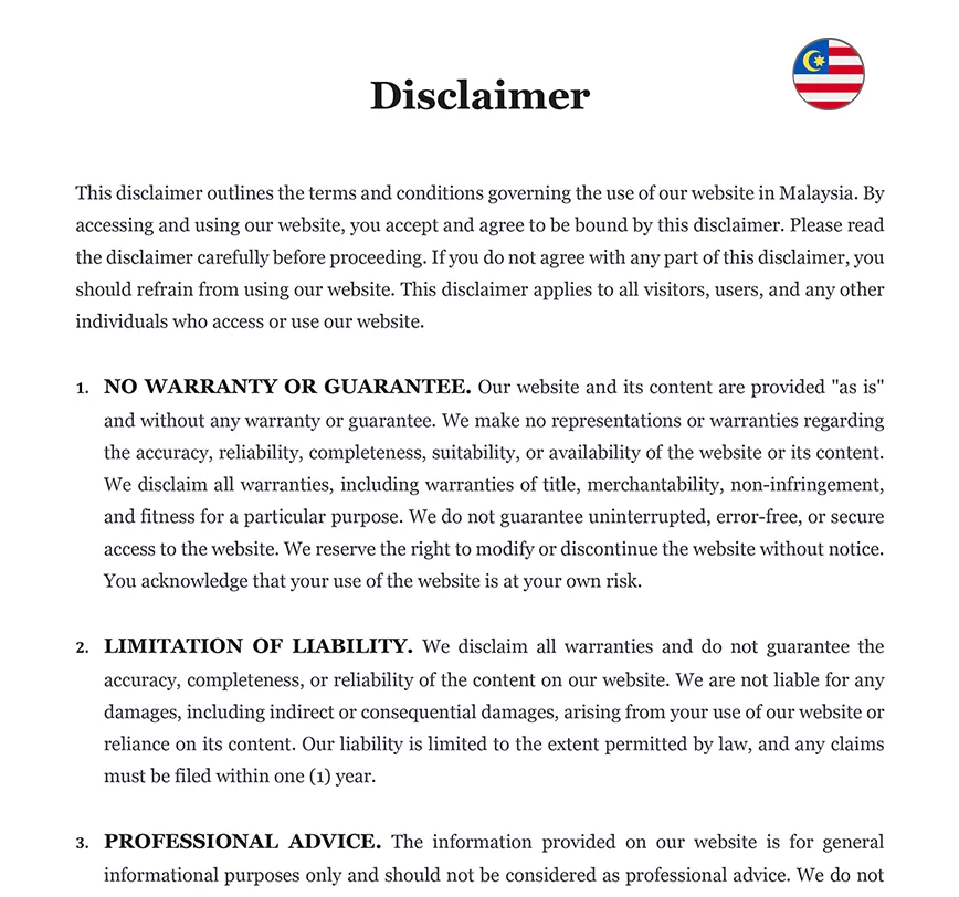 Disclaimer Malaysia