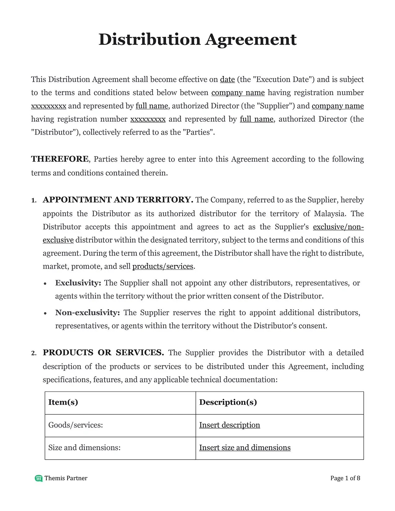 Distribution agreement Malaysia 1