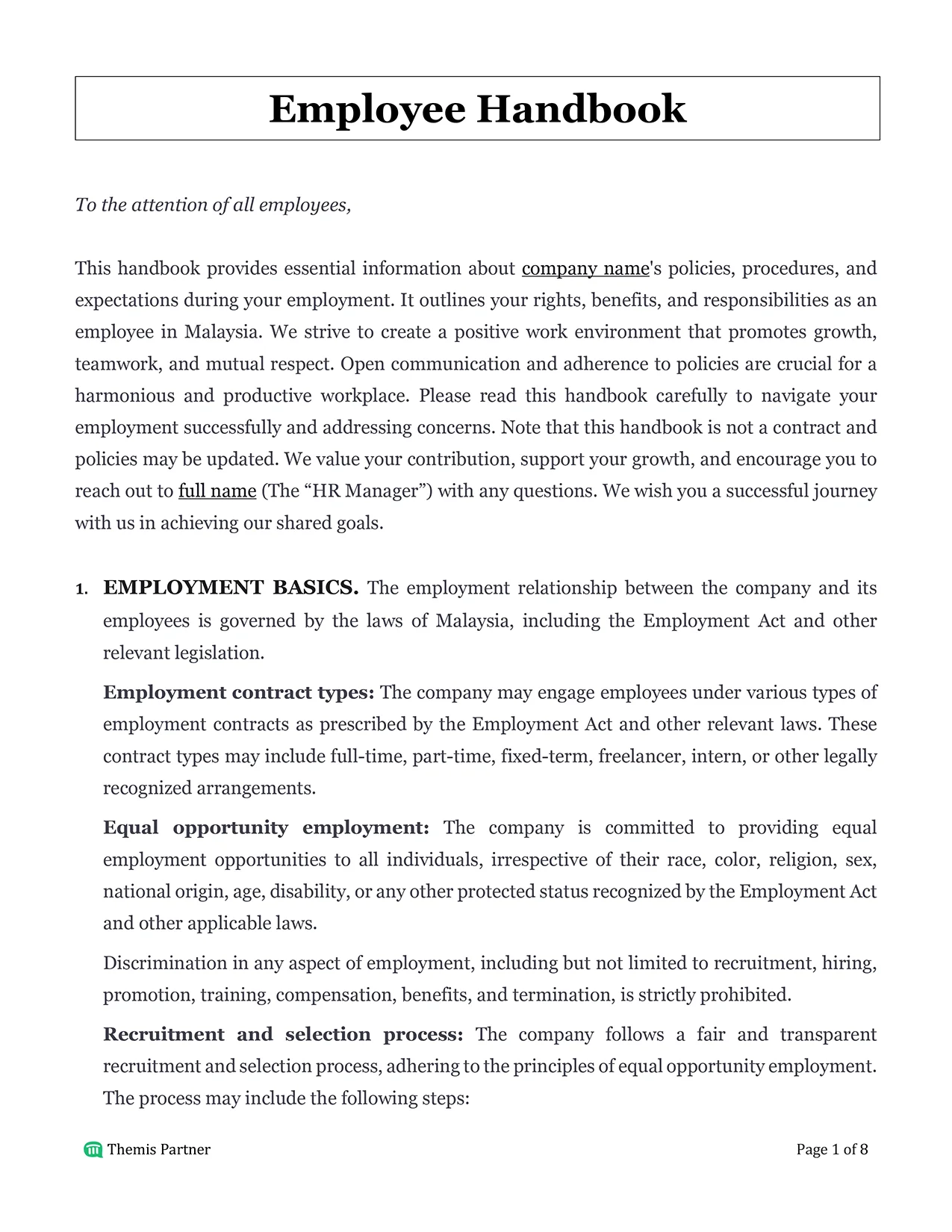 Employee handbook Malaysia 1