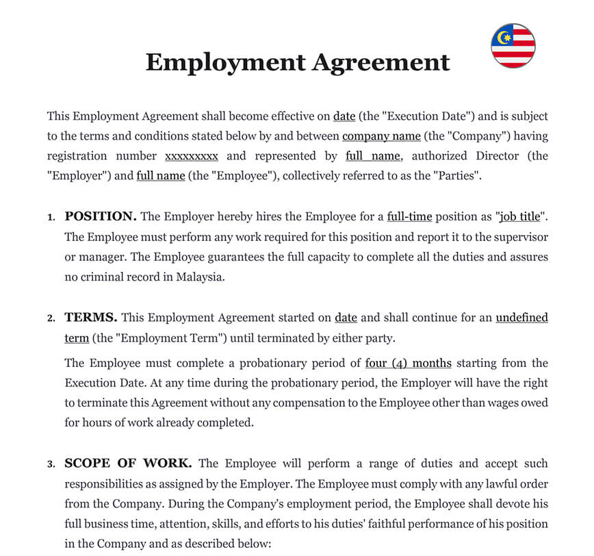 Employment contract Malaysia
