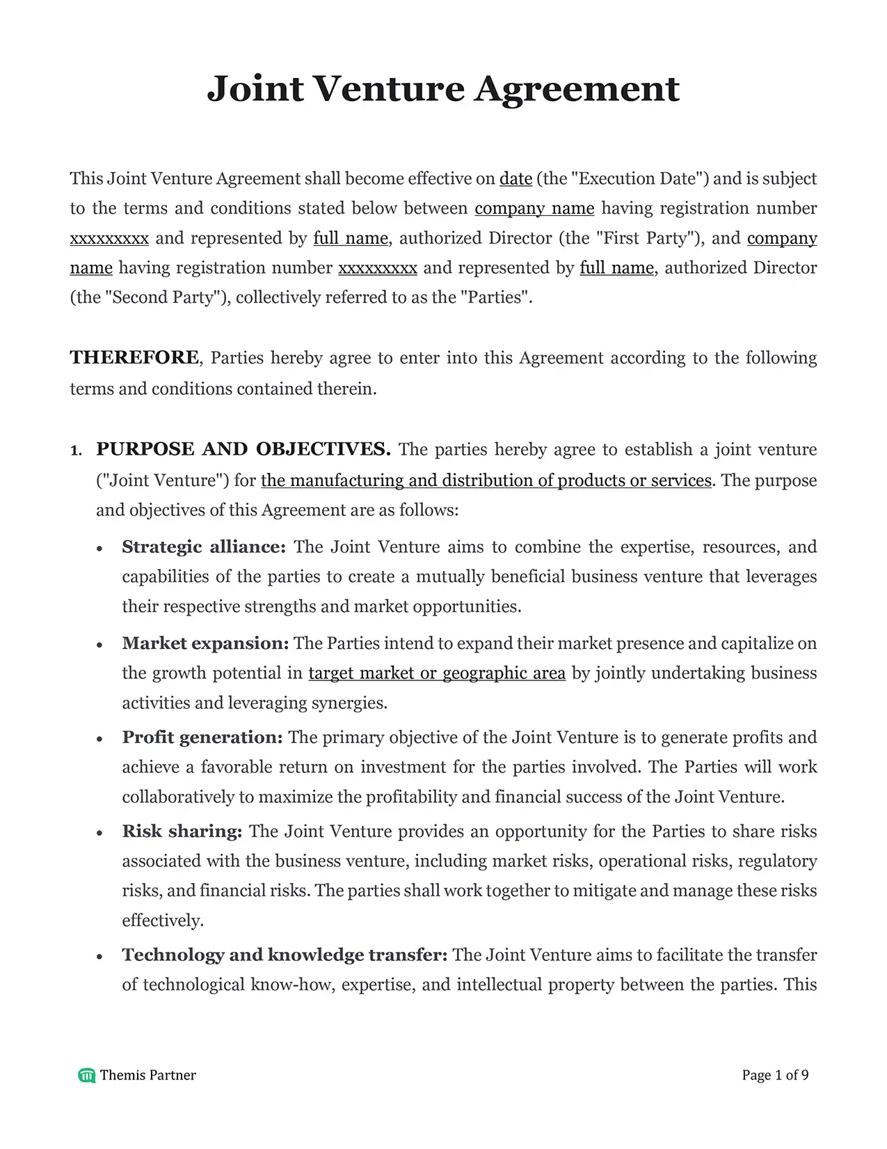 Joint venture agreement Malaysia 1
