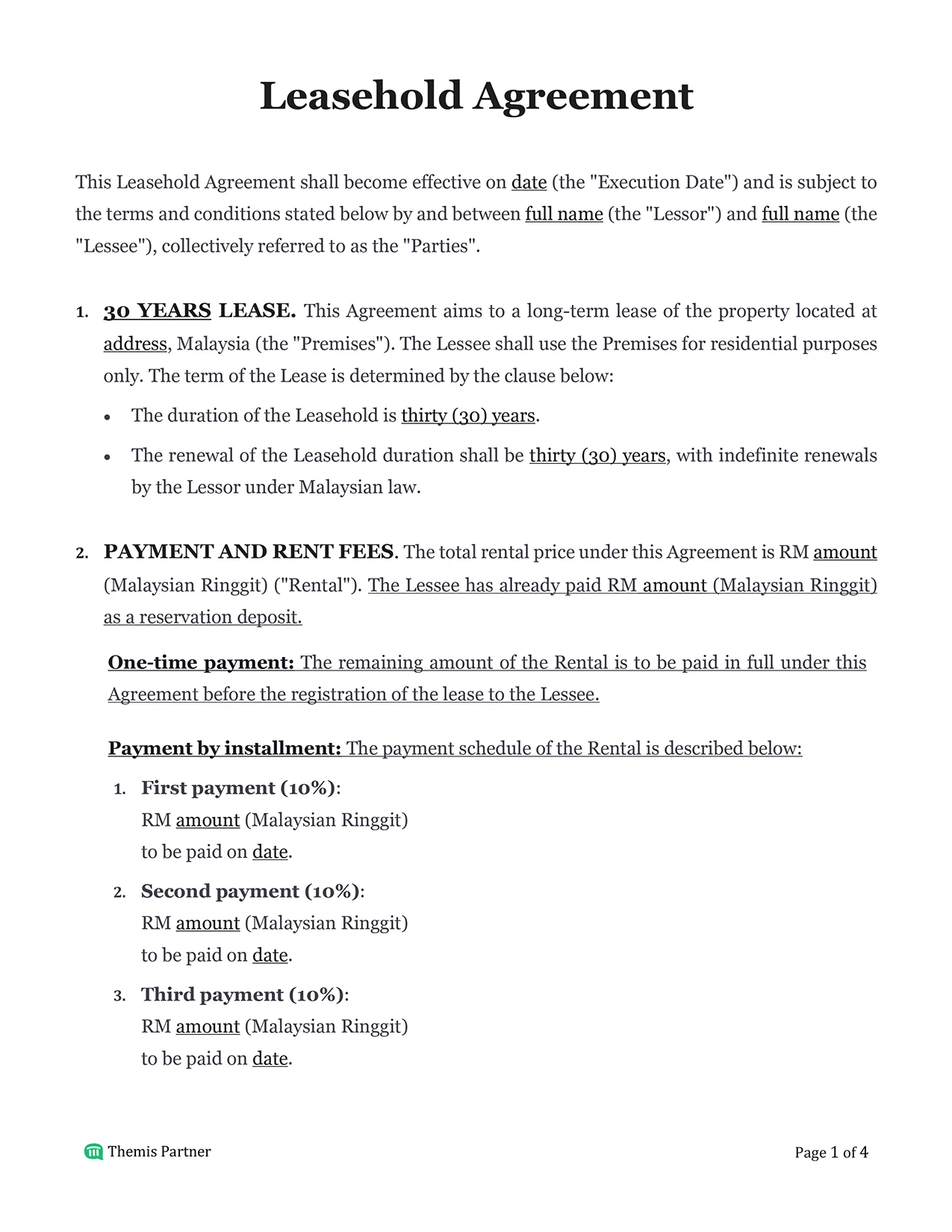 Leasehold agreement Malaysia 1