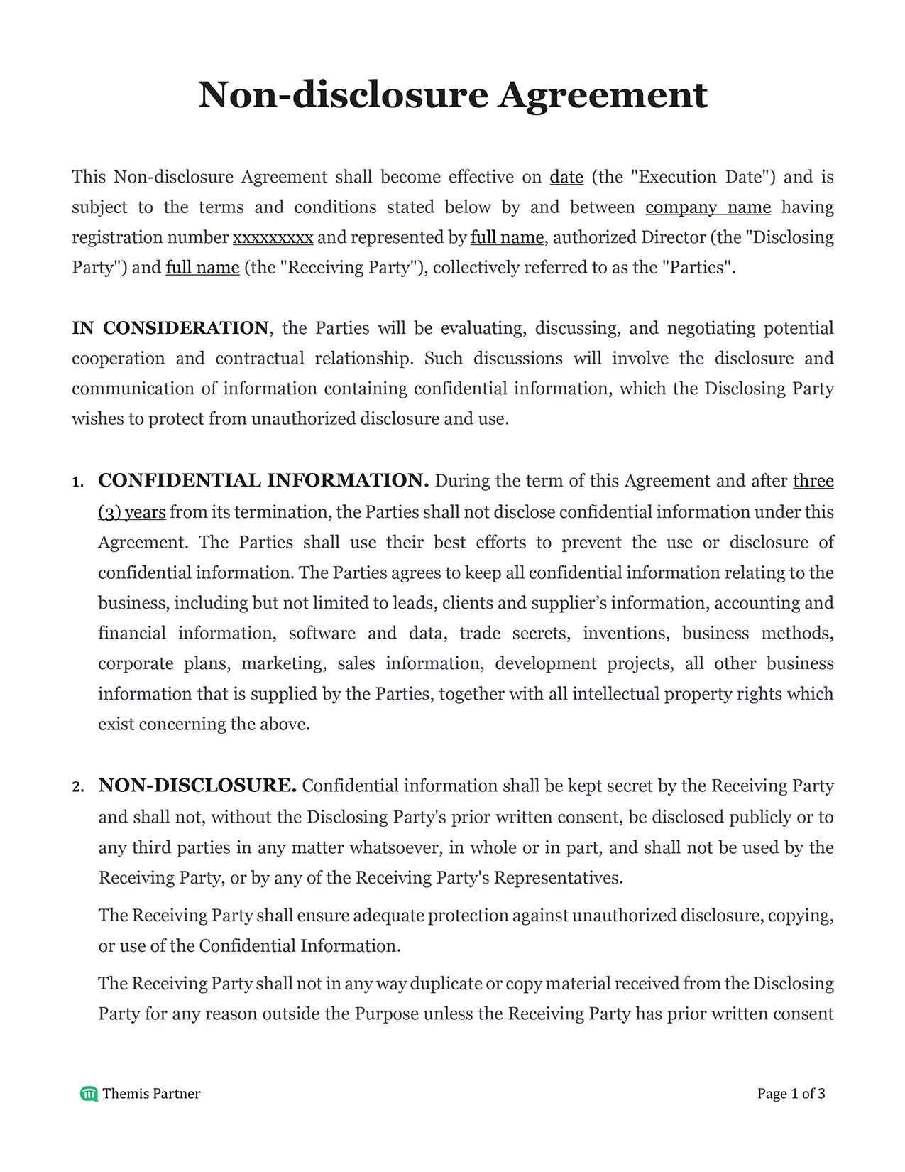 Non-disclosure agreement Malaysia 1