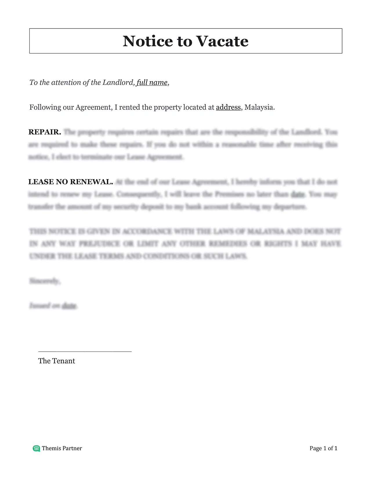 Notice to vacate Malaysia 1
