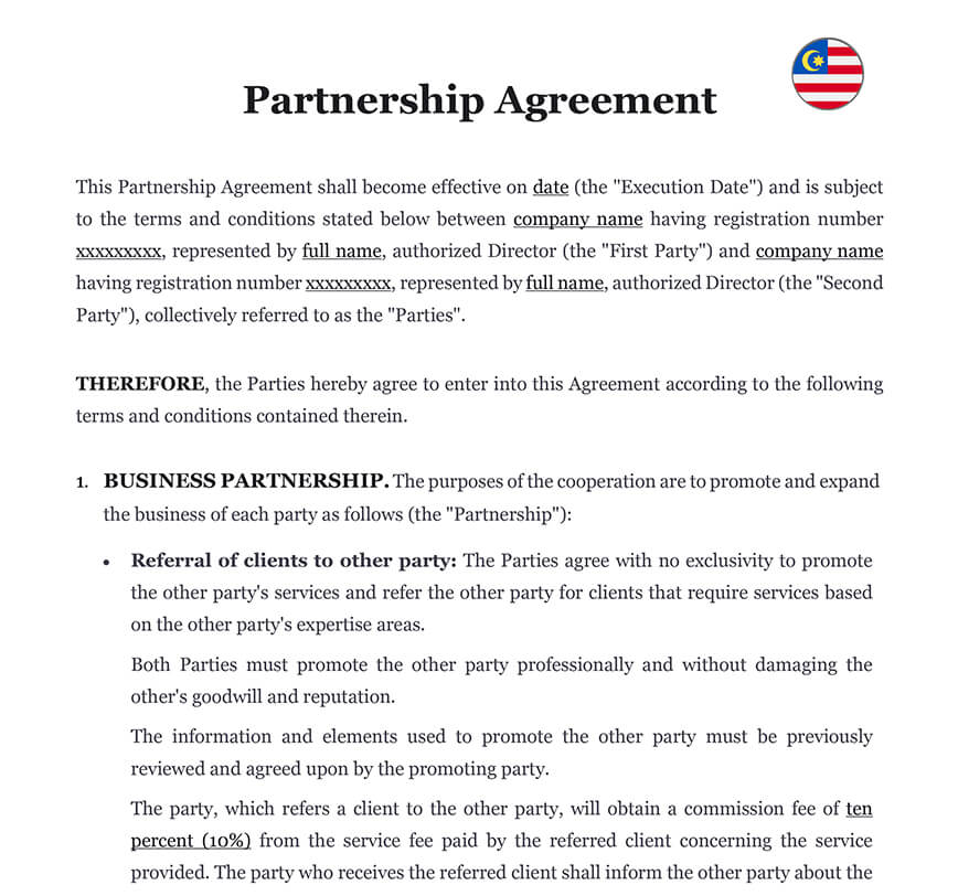 Partnership agreement Malaysia