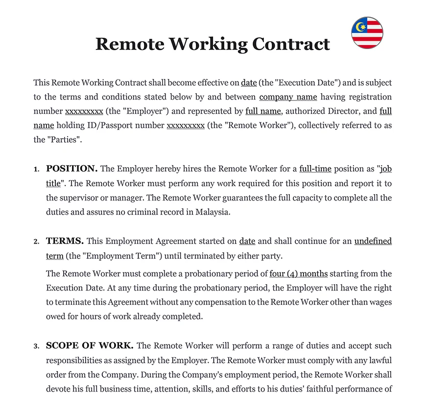 Remote working contract Malaysia