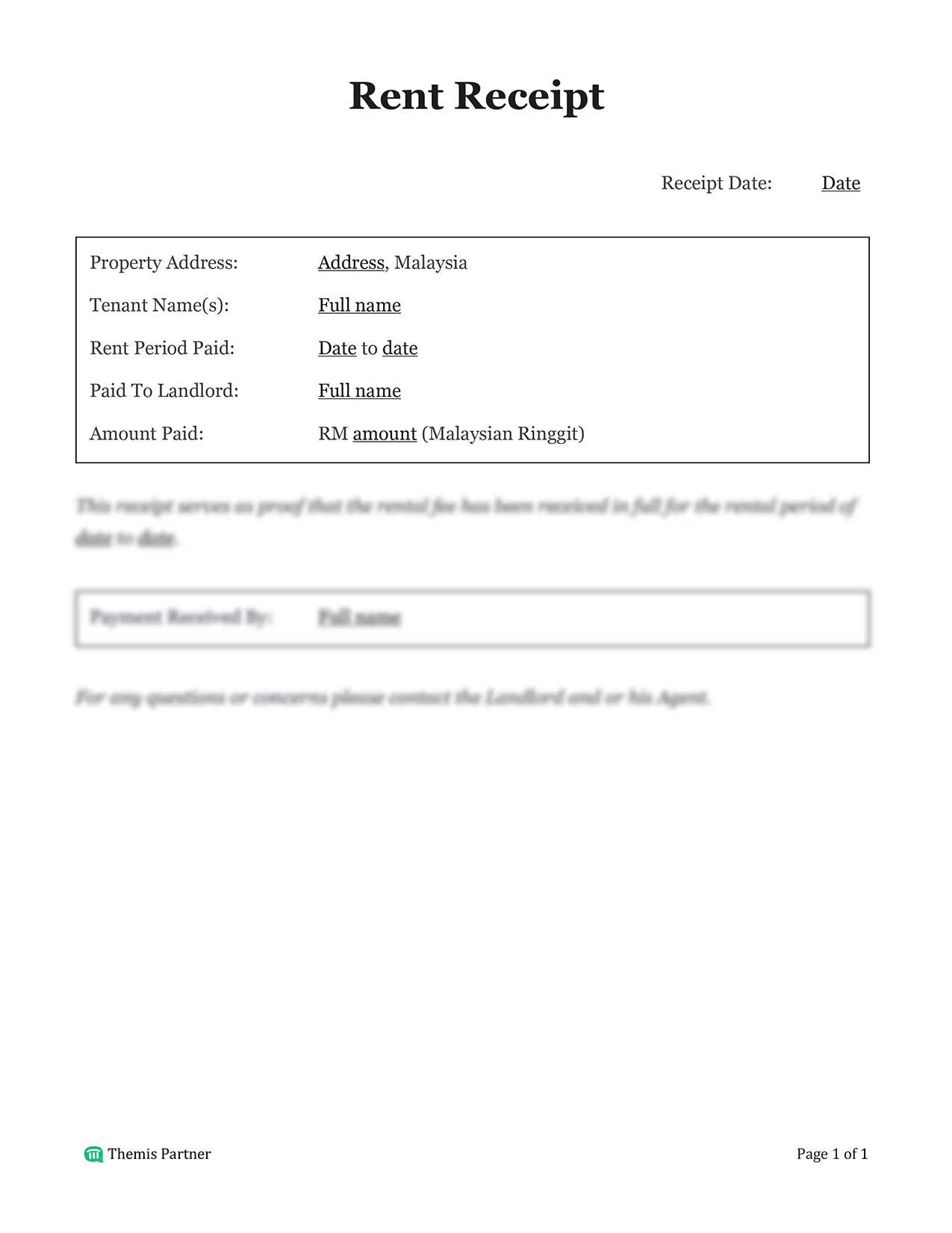 Rent receipt Malaysia 1
