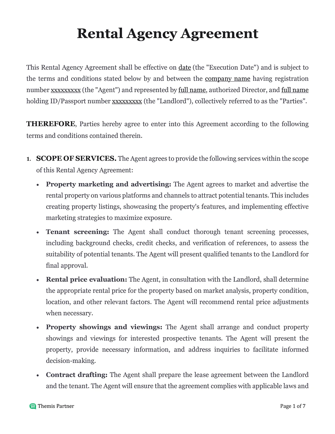 Rental agency agreement Malaysia 1