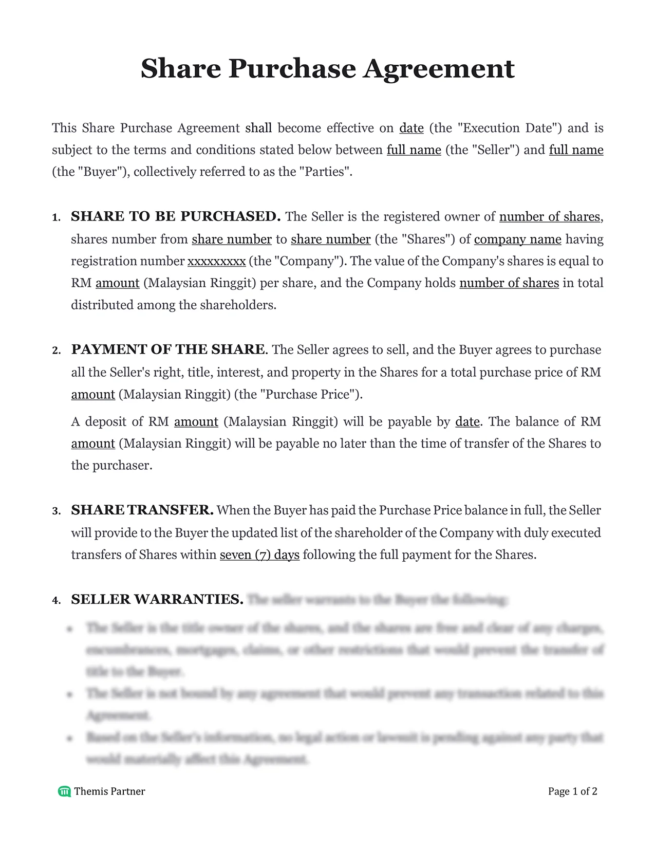 Share purchase agreement Malaysia 1